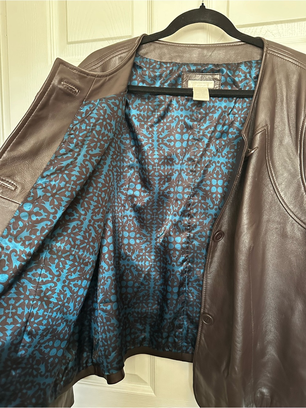 Worthington Woman 2X Genuine Leather Brown Jacket Button Front - Picture 5 of 9